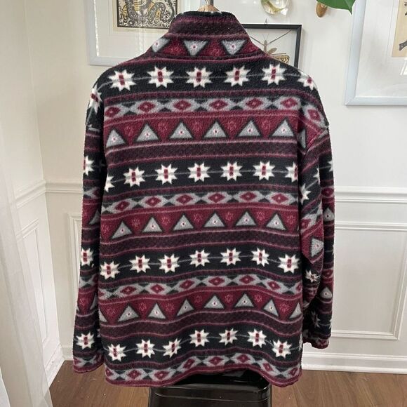 Vintage Haband Burgundy Grey Aztec Southwest Blanket Print Fleece Jacket L - Picture 4 of 6